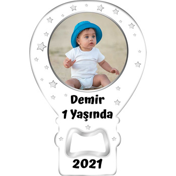 Gri Yıldızlar ile Silver Çerçeve Temalı Balon Ahşap Magnet 