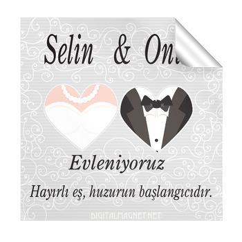 Gri Zeminli Gelin Damat Söz Nişan Nikah Kare Etiket