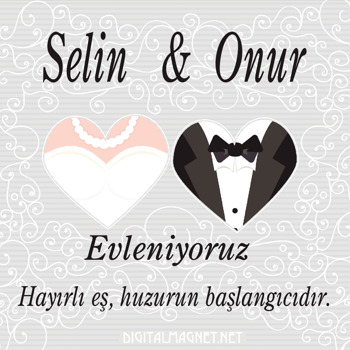 Gri Zeminli Gelin Damat Söz Nişan Nikah Temalı Kare Parti Afiş