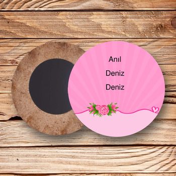 Gül Temalı Ahşap Daire Magnet