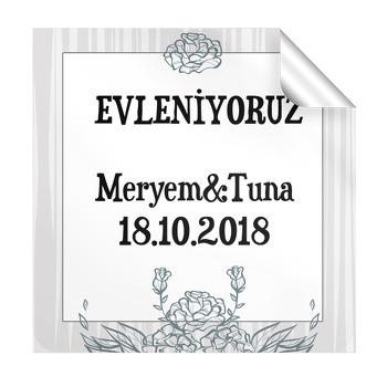 Gül Zeminli Söz Nişan Nikah Kare Etiket