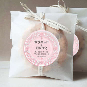 Gümüş Çerçeveli Barok Desen Pembe Temalı Söz Nişan Düğün Sticker