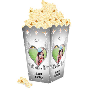 Gümüş Kalpli Melek Kanadı Temalı Popcorn Kutusu