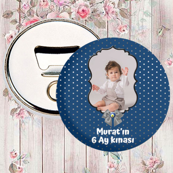 Gümüş Kurdela ile Lacivert Gümüş Puantiye Fon Temalı Magnet Açacak
