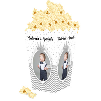 Gümüş Simli Taç Temalı Popcorn Kutusu