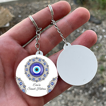 Gümüş Telkarili Nazar ile Sünnet Temalı Daire Plastik Anahtarlık