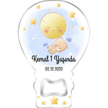 Güneş Balonlu Ayıcık Temalı Balon Ahşap Magnet 