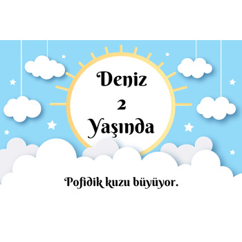 Güneş Çerçeveli Bulut Temalı Doğum Günü Afiş