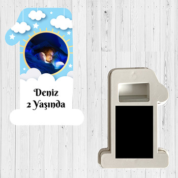 Güneş Çerçeveli Bulut Temalı Doğum Günü Magnet Açacak