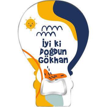 Güneş ile Lacivert Sarı Fon Temalı Balon Ahşap Magnet 