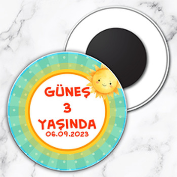 Güneş Mavi Fon Temalı Daire Plastik Doğum Günü Magnet