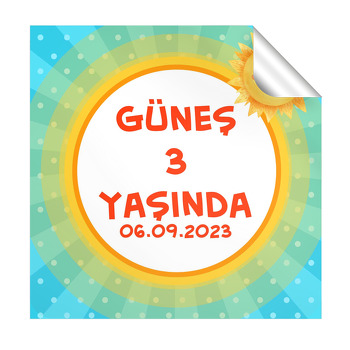 Güneş Mavi Fon Temalı Kare Parti Etiket