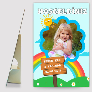 Güneş Temalı Ayaklı Ahşap Pano