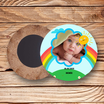 Güneş Temalı Resimli Ahşap Daire Magnet