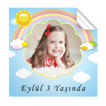 Güneş Ve Gökkuşağı Temalı Kare Parti Etiket