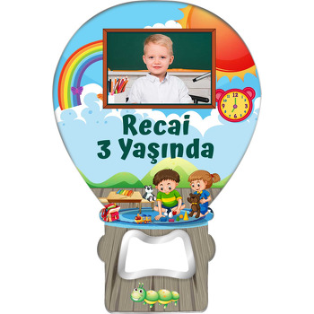 Güneşli Gökyüzünde Oyun Saati Temalı Balon Ahşap Magnet 