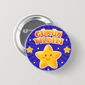 Günün Yıldızı Lacivert Fon Temalı İğneli Buton Rozet