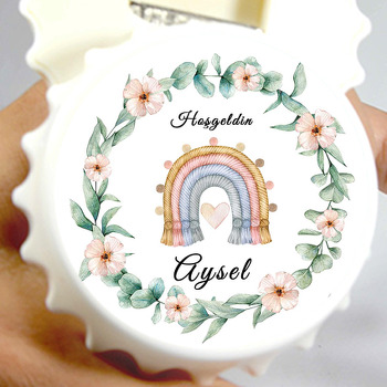 Halat Gökkuşağı ile Yaprak Çerçeve Temalı Kapak Şekilli Magnet Açacak