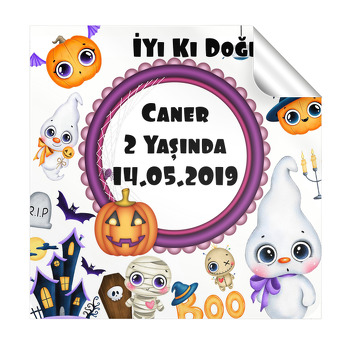 Halloween Boo Temalı Doğum Günü Parti Kare Etiket