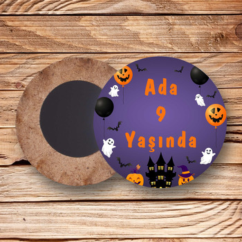 Halloween ile Hayaletler Temalı Daire Ahşap Magnet