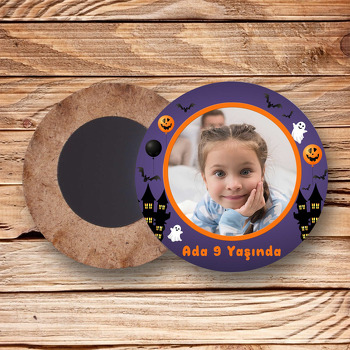 Halloween ile Hayaletler Temalı Daire Ahşap Magnet