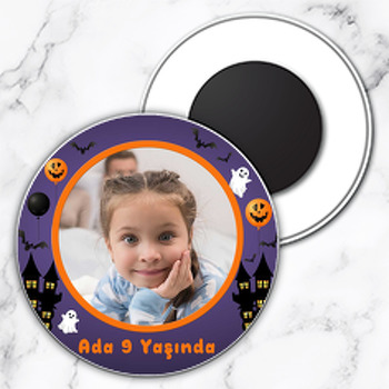 Halloween ile Hayaletler Temalı Daire Plastik Magnet