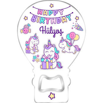 Happy Birthday ile Unicorn  Temalı Balon Magnet Açacak