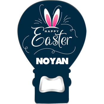 Happy Easter ile Lacivert Fon Temalı Balon Ahşap Magnet 