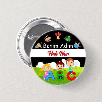 Harfler ile Çocuklar Siyah Fon Temalı İğneli Buton Rozet
