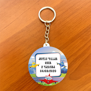Harika Uçaklar Gökyüzünde Temalı Daire Plastik Anahtarlık