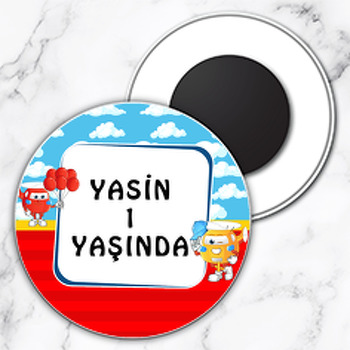 Harika Uçaklar Kırmızı Mavi Fon Temalı Daire Plastik Magnet