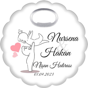 Havalara Uçan Sevgililer Temalı Çiçek Şekilli Magnet Açacak