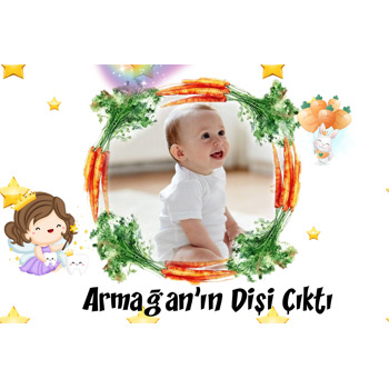 Havuç Çerçeveli Diş Temalı Doğum Günü Magnet