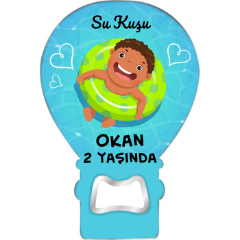 Havuzda Neşeli Erkek Çocuk Temalı Balon Ahşap Magnet 