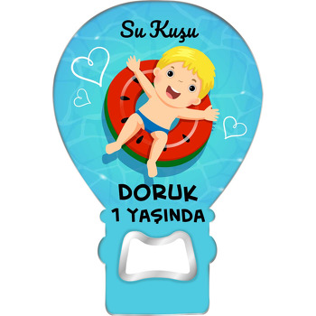 Havuzda Sarı Saçlı Erkek Çocuk Temalı Balon Ahşap Magnet 