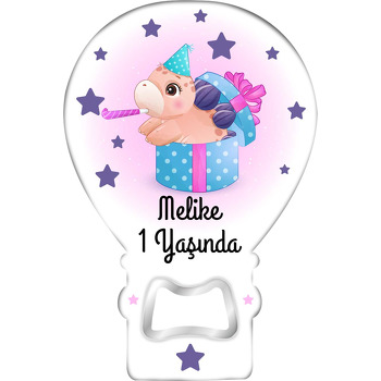 Hediye Paketinde Dinazor ile Mor Yıldızlar Temalı Balon Ahşap Magnet 