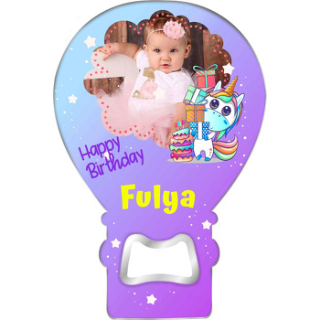 Hediye Paketleri ile Unicorn Mor Fon Temalı Balon Ahşap Magnet 