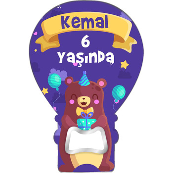 Hediye Paketli Neşeli Ayıcık Temalı Balon Ahşap Magnet 