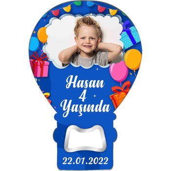 Hediyeler ile Renkli Balonlar Mavi Fon Temalı Balon Ahşap Magnet 