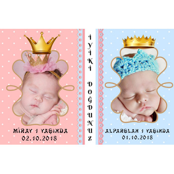 İki Fotoğraflı Taç Temalı Doğum Günü Magnet
