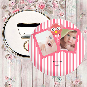 İki Resimli Pembe Baykuş Temalı Magnet Açacak