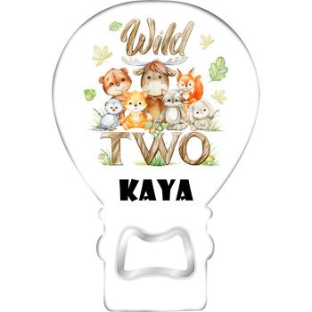 İki Yaş ile Hayvanlar Temalı Balon Ahşap Magnet 