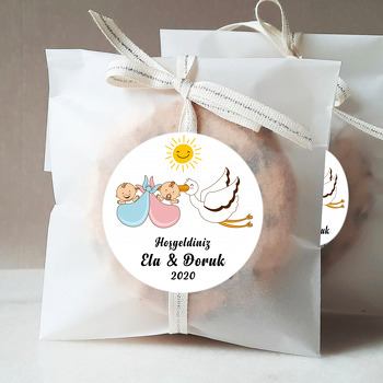İkiz Bebek ve Leylek Temalı Hoşgeldin Bebek Sticker