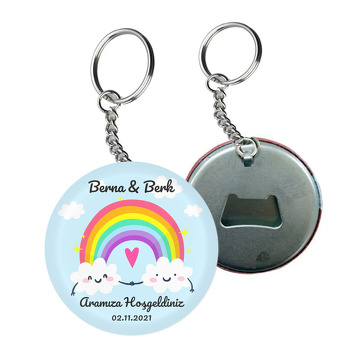 İkiz Bulutlar ile Gökkuşağı Temalı Arkası Açacak Anahtarlık