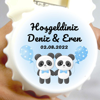 İkiz Erkek Pandalar Temalı Kapak Şekilli Magnet Açacak