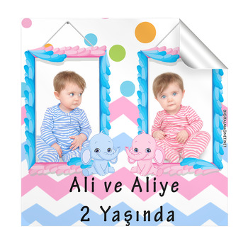 İkiz Fil Temalı Kare Etiket