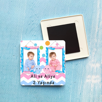 İkiz Fil Temalı Kare Plastik Kare Magnet