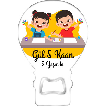 İkiz Kardeşler Resim Yapıyor Temalı Balon Ahşap Magnet 