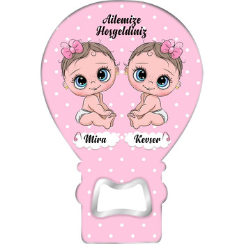İkiz Kız Bebekler ile Pembe Puantiye Fon Temalı Balon Magnet Açacak