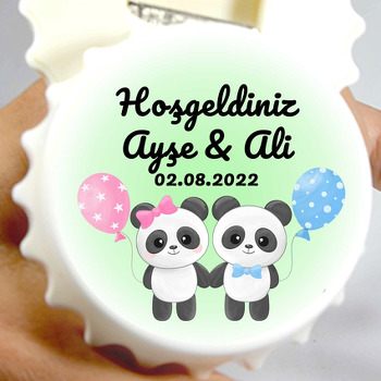 İkiz Kız Erkek Panda Temalı Kapak Şekilli Magnet Açacak